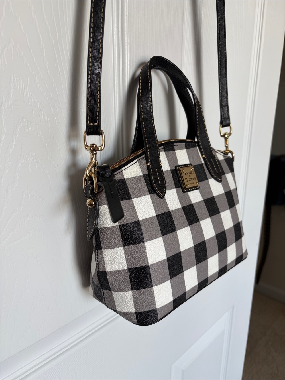 Dooney & Bourke Black and White Buffalo Check Crossbody Satchel - Picture 2 of 13